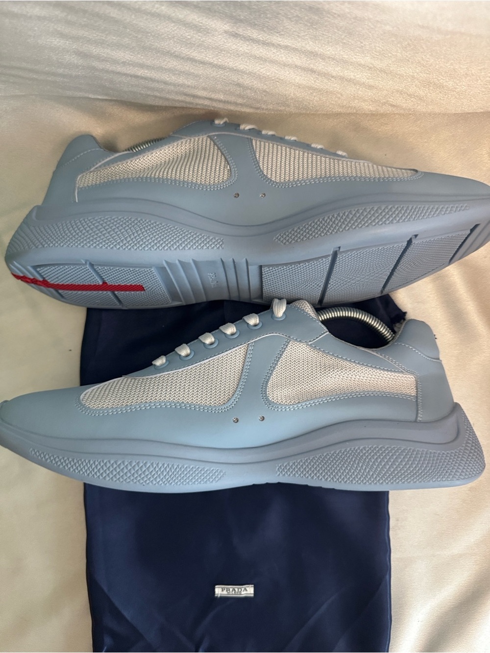 Prada Men’s Sky Blue Mesh & Leather-Trim Sneakers🔥New! Size: 12 - Picture 9 of 12
